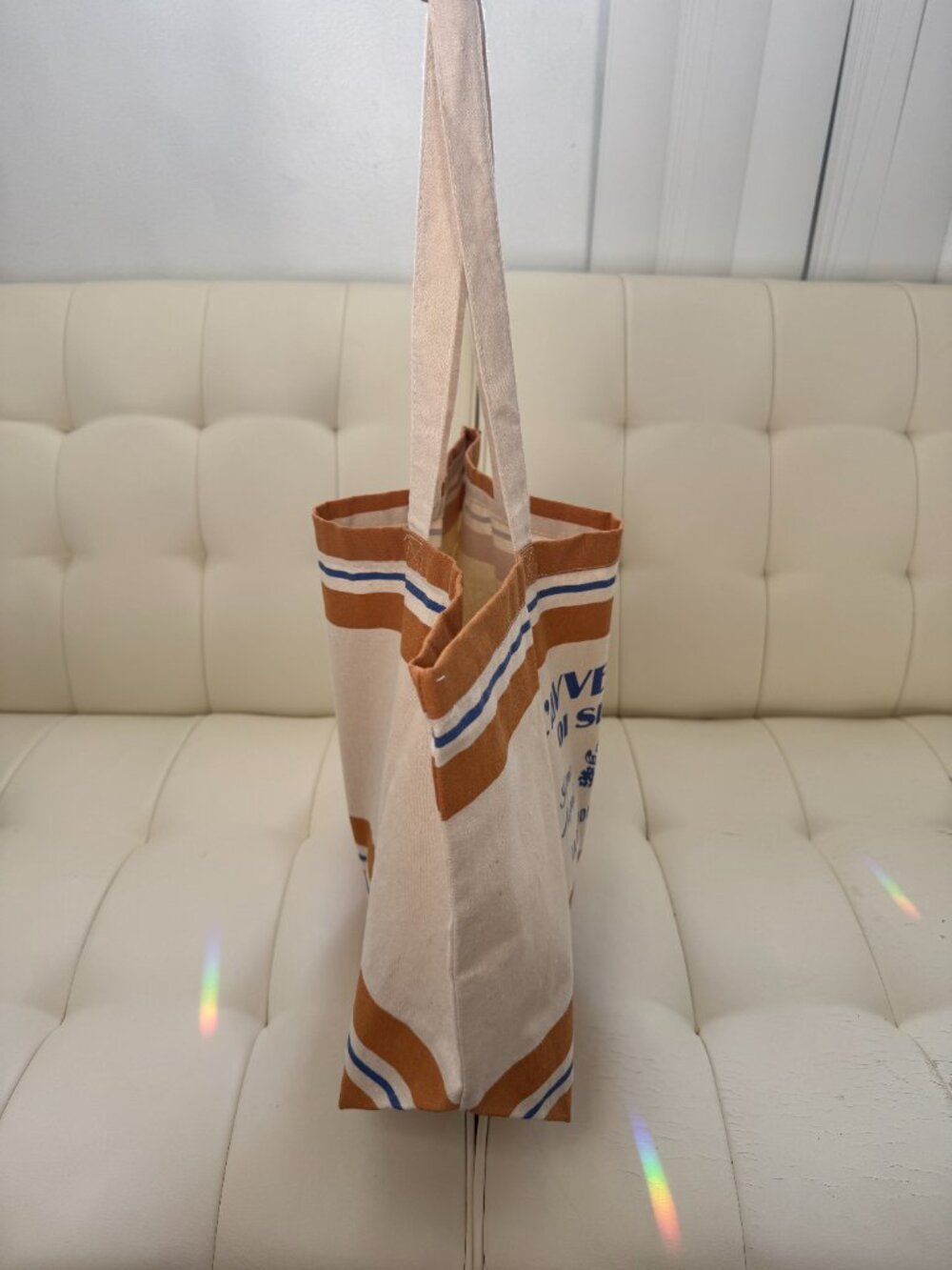 Sézane limited edition Italy l'Avventura cotton tote gold/amber/tan stripe NWOT - Picture 3 of 7